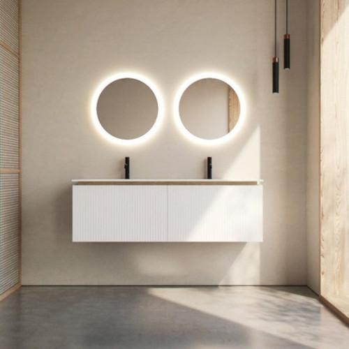 Ensemble meuble cannelé et double vasque Sur Mesure | 2 tiroirs - 3903