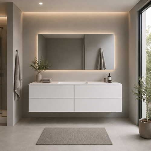  Plan Vasque sur mesure+ Meuble Suspendu en MDF - 4 Tiroirs | 5049