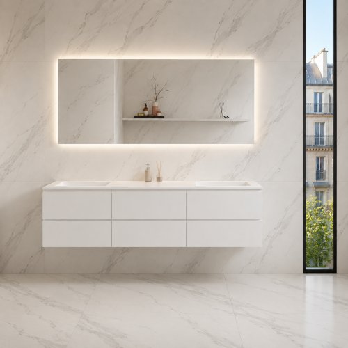  Plan Double Vasque Sur Mesure + Meuble Suspendu en MDF - 6 Tiroirs | 5051