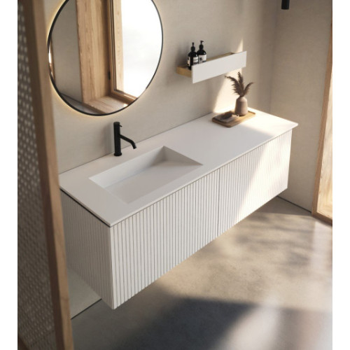 Plan Vasque Corian + Meuble en MDF Laqué Cannelé | 2 Tiroirs — 321678