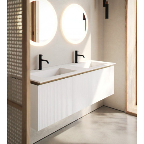 Ensemble meuble cannelé et double vasque Sur Mesure | 2 tiroirs - 3903
