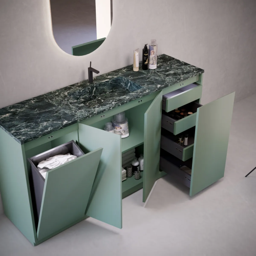 Neuble salle du  bain au Sol Laqué + Vasque en Verre | 3212